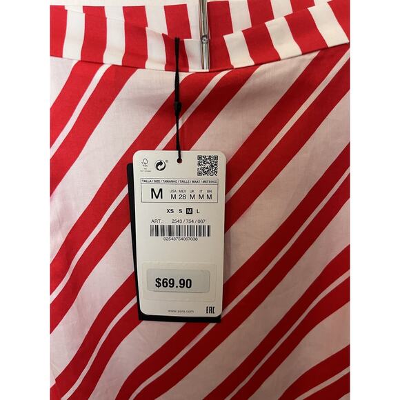 NWT Zara Striped Asymmetrical Skirt Women’s Sz Medium Red White Midi - Picture 7 of 10